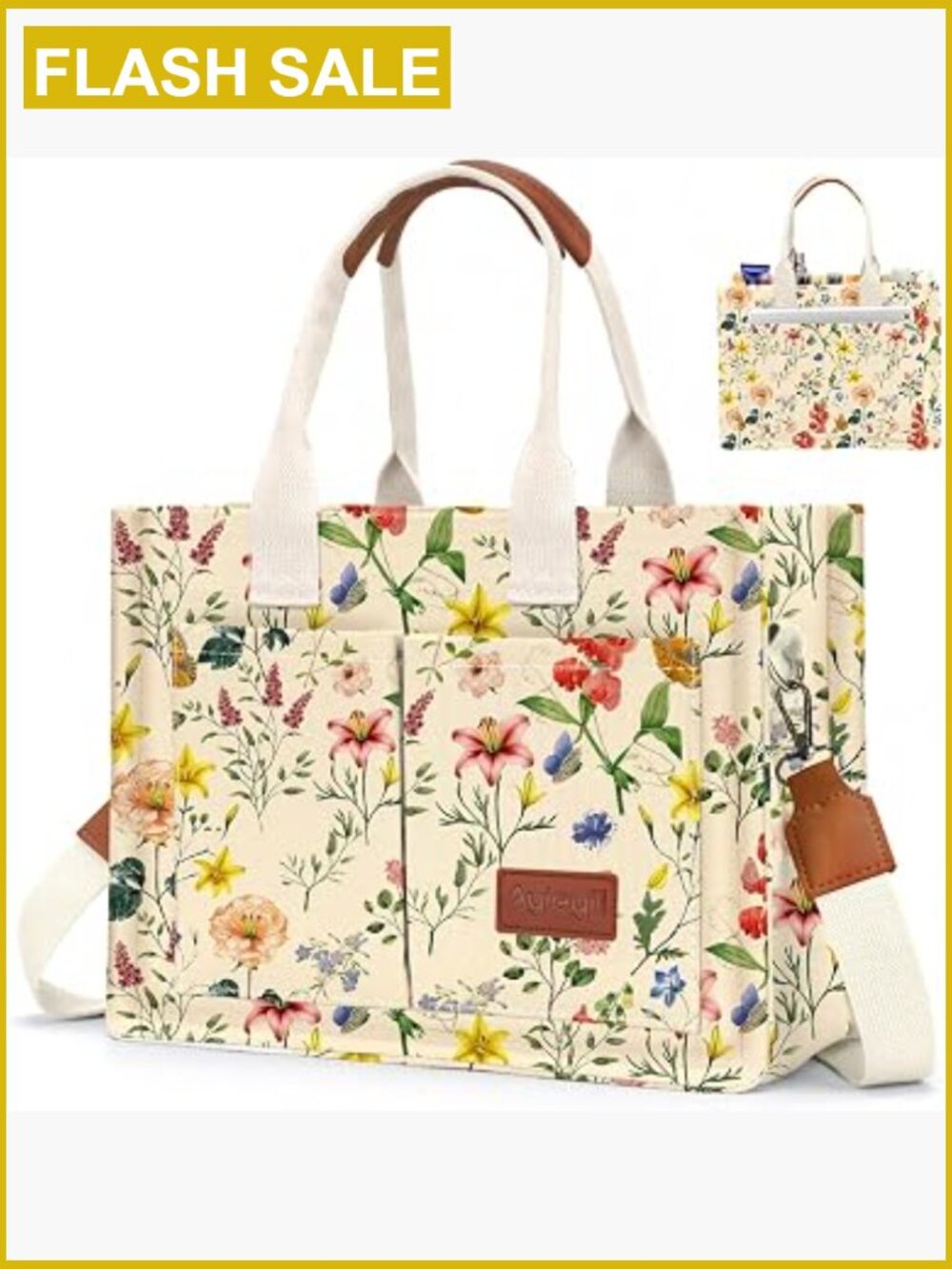 Canvas Tote Bag with Pockets Crossbody Shoulder Handbag Casual Work Bags